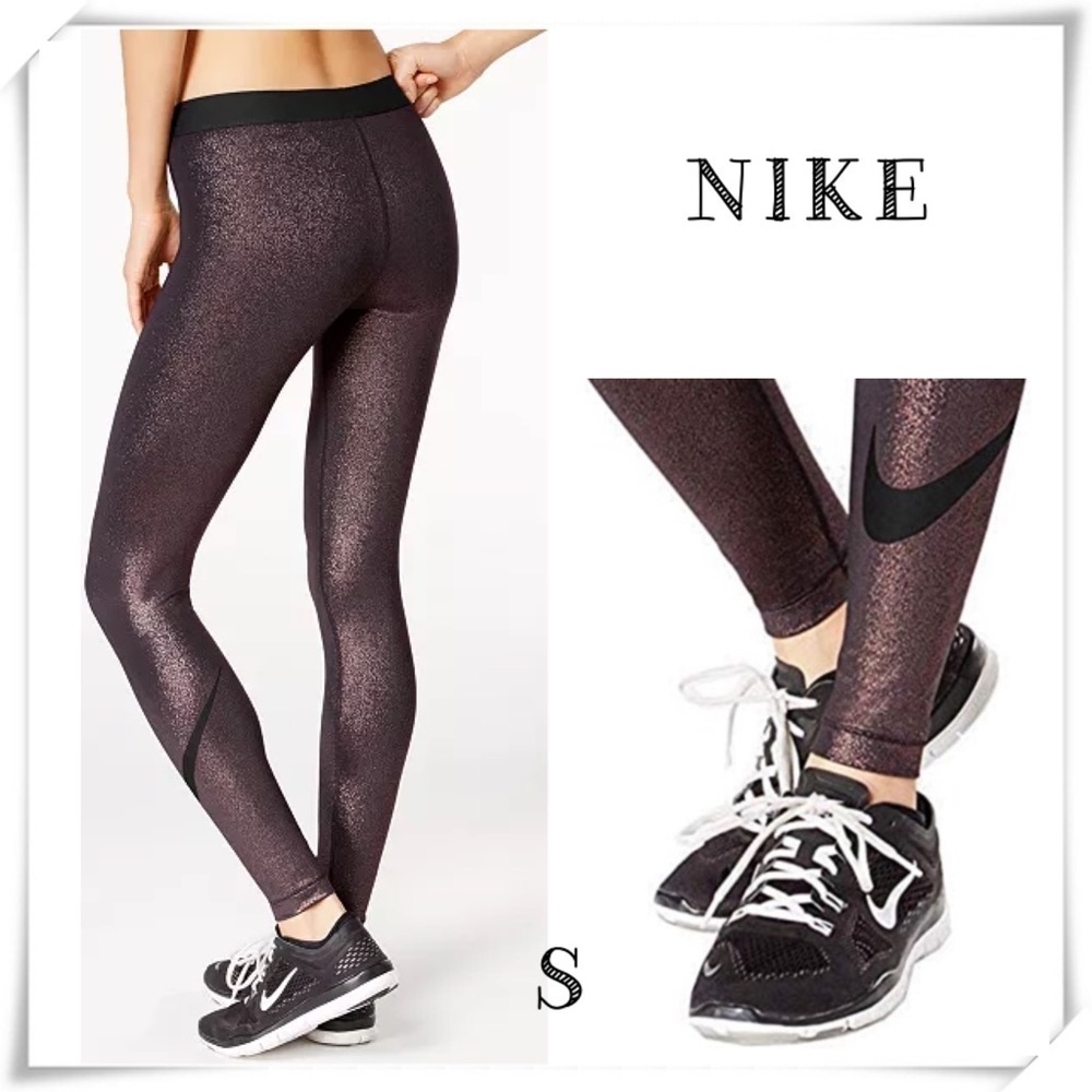 Nike Pro Dri Fit Metallic Bronze Leggings Tights In Bronze Brown Size S New